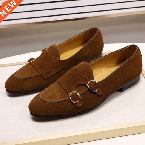 Fashion Design Suede Leather Mens Loafers Black Brown Green