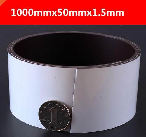 Magnetic sheet, 1000x50x1.5mm, one side with white PVC, fle