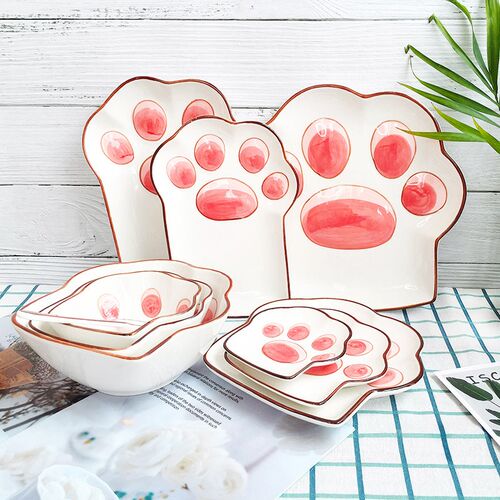 Kawaii Cat Claw Ceramic Dinner Plate Gold Edge Porcelain