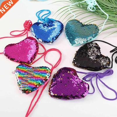 2019 Brand New Sequins Heart Shape Kids Shoulder Coin Bag Ba