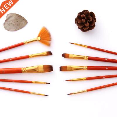 10Pcs Paint Brushes Set Nylon Hair Painting Brush Short Rod