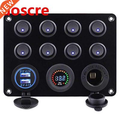 8 Group ON-OFF Rocker Switch Panel Dual USB Charger Socket f