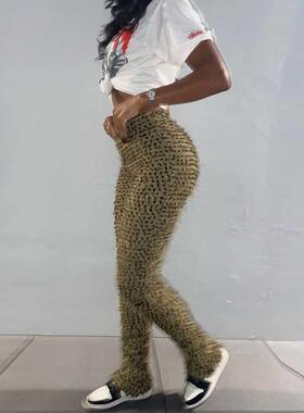 Women Pants Folds Leopard Herfst Undefined High Set Sheath