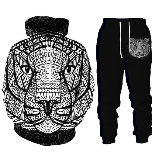 Men's Hoodie suit, Animal Tiger printed sportswear, long sle