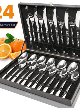 24PCS Silverware Cutlery Set Box Stainless Steel Dinner Set