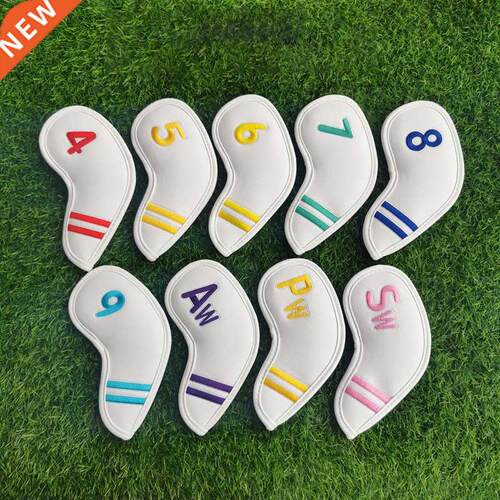 9pcs Golf Club Cover Iron Club Cover Simple Striped Head Cap