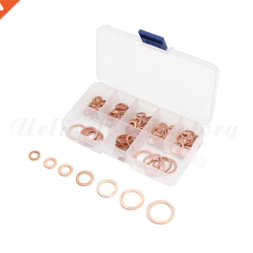 100Pcs Assorted Copper Washer Gasket Set M4-M14 Flat Ring Se