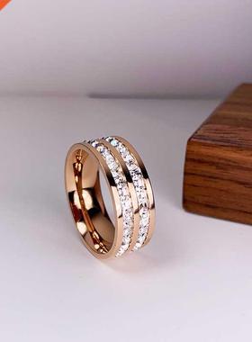 Luxury Rose Gold Color Double Row Square Zircon Stainless St