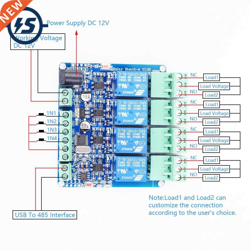 RS485 Modbus-RTU 12V 4Bit Relay Module 4-Channel Switch Cont