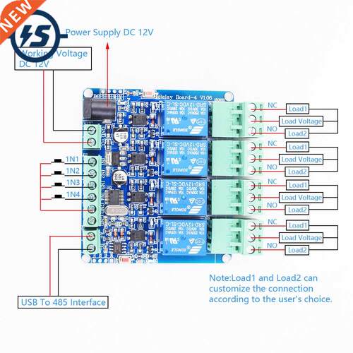 RS485 Modbus-RTU 12V 4Bit Relay Module 4-Channel Switch Cont