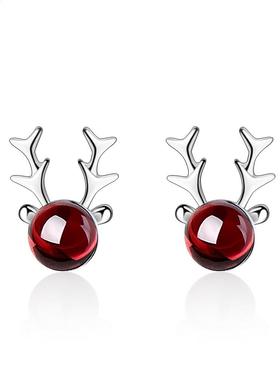 ndy Cute Chrstmas Deer ELK Anmal Garnet 925 Sterlng Slve
