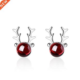 ndy Cute Chrstmas Deer ELK Anmal Garnet 925 Sterlng Slve