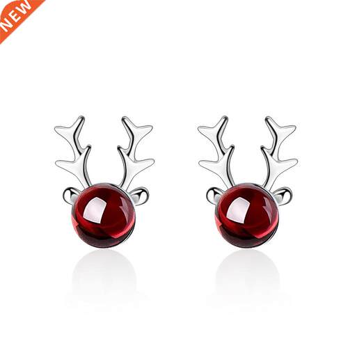 ndy Cute Chrstmas Deer ELK Anmal Garnet 925 Sterlng Slve