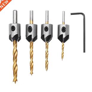 4pcs 3mm-6mm 5 Flute Countersink Drill Bit Woodworking Chamf