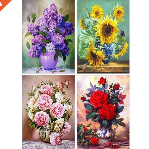 4 Pack Rose Sunflower 5D  Diamond Painting Full Drill Rhi