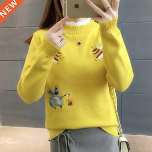New Autumn Fashon Kntted Women Pullover Tops Bee Prnted K