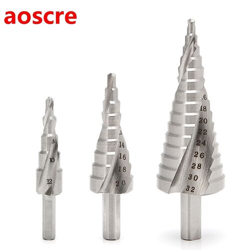 3Pcs HSS 4241 Spiral Flute Step Drill Bit Set Core Cone Step