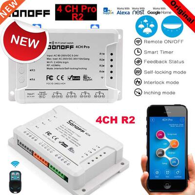 Sonoff 4CH Pro R2 Smart Wifi Light Switch 4 Gang  Working