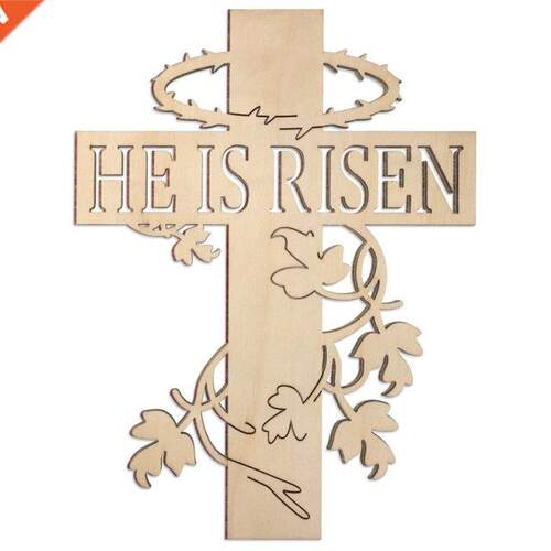 Wooden Easter Door Hanger He Is Risen Decor Rustic Cross Eas