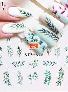 1pcs Water Nail Decal and Sticker Flower Leaf Tree Green