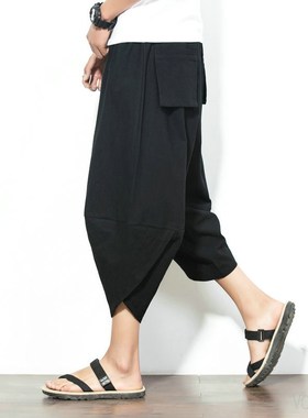 Men's Joggers Pants Men Elastic Cropped Cotton Trousers Mens