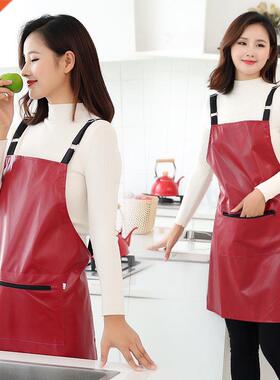 Waterproof and oil-proof leather apron women's fashion s