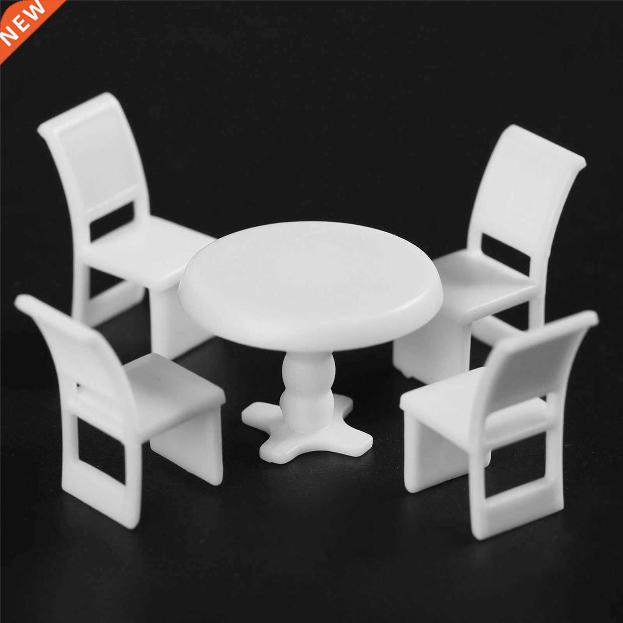 10 Sets Plastic Round Dining Table & Chair Model 1:50 Sc