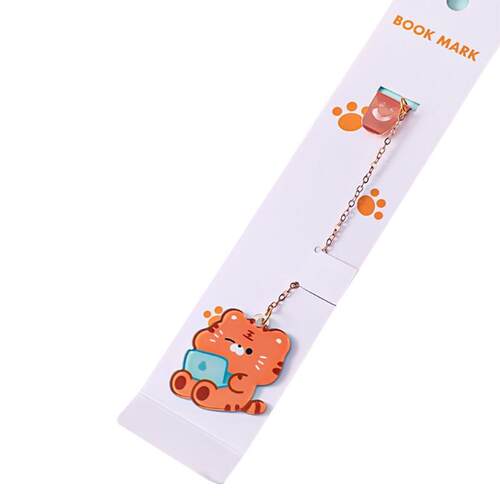 Kawaii Paperclip Bookmarks with Chain Tiger Pendant Page Mar