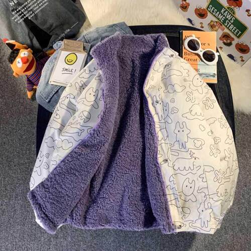 Double-sided wearable winter plush jacket female cute cartoo