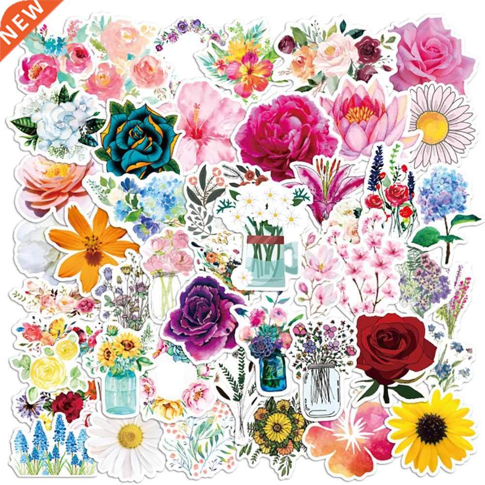 50PCS Mixed Pretty Flowers Stickers DIY Bike Travel Luggage