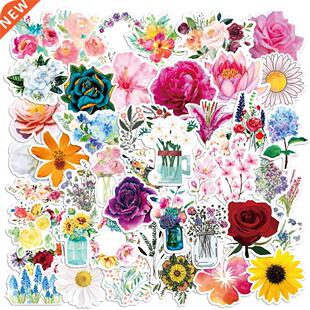 50PCS Mixed Pretty Flowers Stickers DIY Bike Travel Luggage