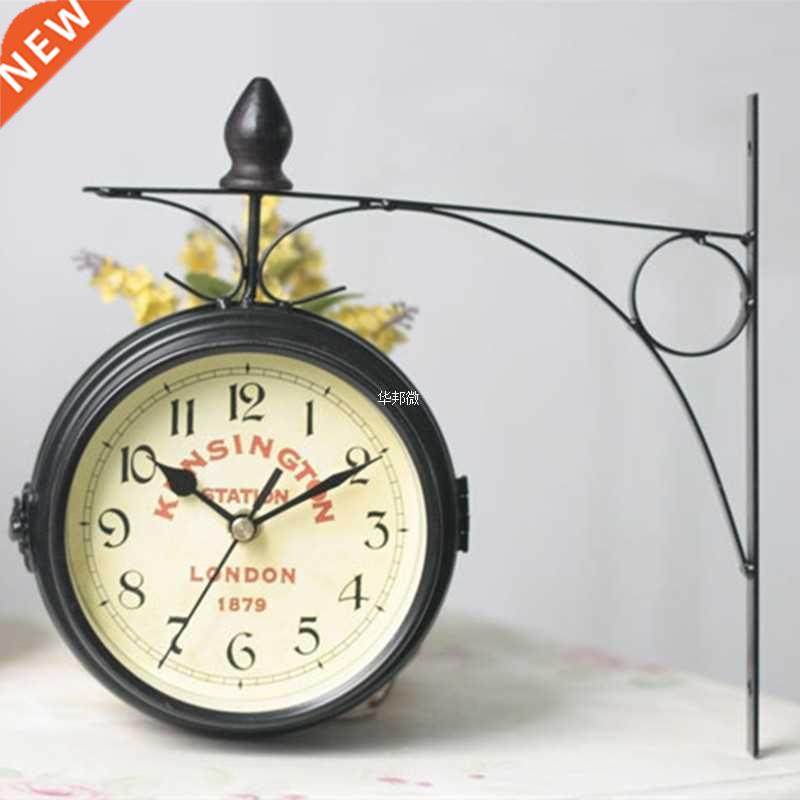 Vintage Decorative Double Sided Metal Wall Clock Antique Sty