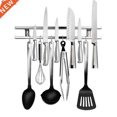 Wall Mounted Double Bar Magnetic Knife Holder Shelf with Hoo