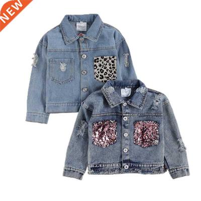 Girls Denim Coat, Long Sleeve Lapel Button Open Front Jacket