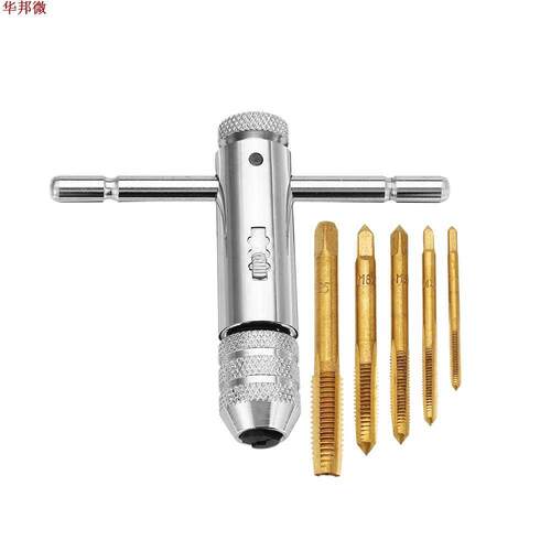 T Handle Ratchet Tap Wrench with 5pcs Titanium Coated M-M8