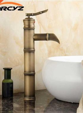 Basin Faucet Antqiue Brass Bamboo Waterfall Bathroom Sink F