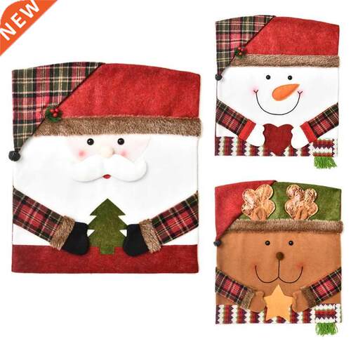 Christmas Chair Back Cover Cute Cartoon Santa Claus Snowman