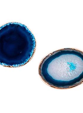 2Pcs Agate Slice Blue Agate Coaster Teacup Tray Decorative D