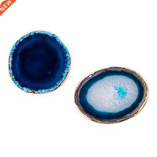 2Pcs Agate Slice Blue Agate Coaster Teacup Tray Decorative D