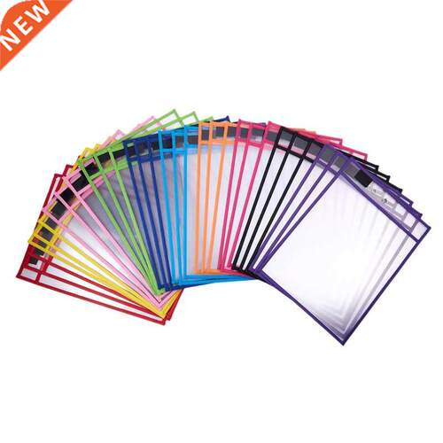 30 Pack Dry Erase Pockets PVC Transparent Sewn Dry Erase Fil