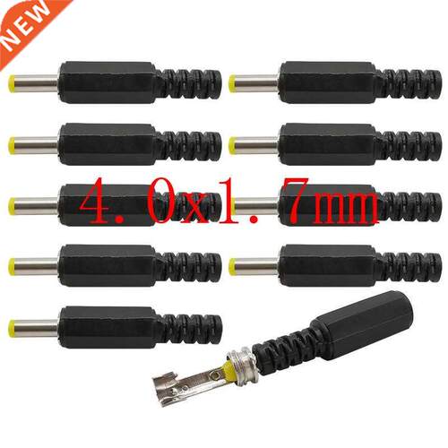 10Pcs Black DC Power 4.0 x 1.7mm Male Plugs Straight Wire Co