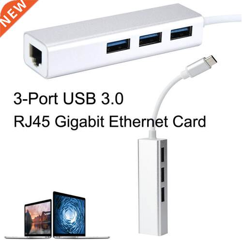3-Port USB 3.0 Thunderbolt USB-C Hub Cable Adapter wth RJ45