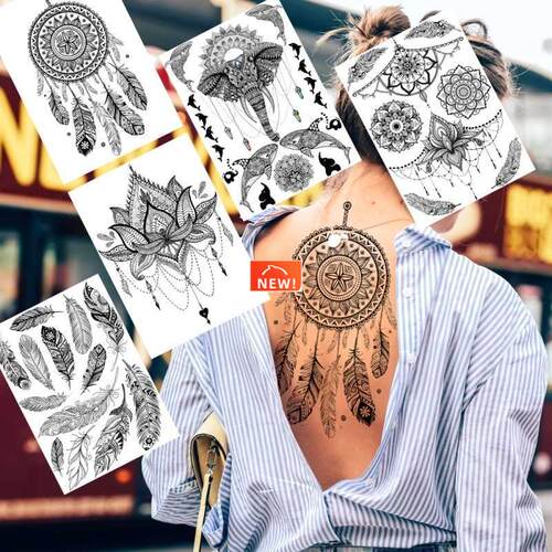 Black Dreamcatcher Temporary Tattoos Sticker For Women