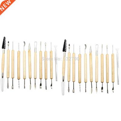 2 Sets(22pcs) Wooden Handle Wax Pottery Carving Clay Polymer