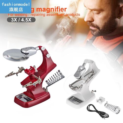 LED Light Welding Magnifying Glass Auxiliary Clip 4.5X 3X LE