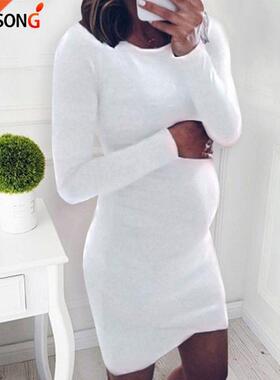 Maternty Autumn Dresses Women O-Ne Long Sve Bodycon Ca