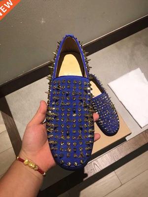 Loafers men Spikes Luxury designer shoes Blue Rivets Vulcani