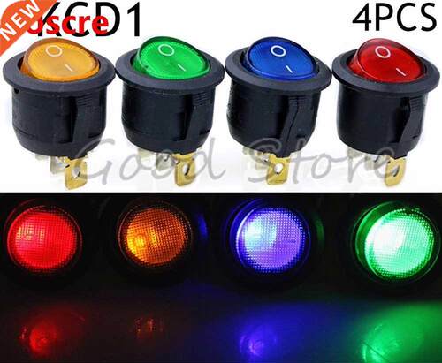 4Pcs 3Pin ON/OFF Car 220V/12V Round Rocker Dot Boat LED Ligh