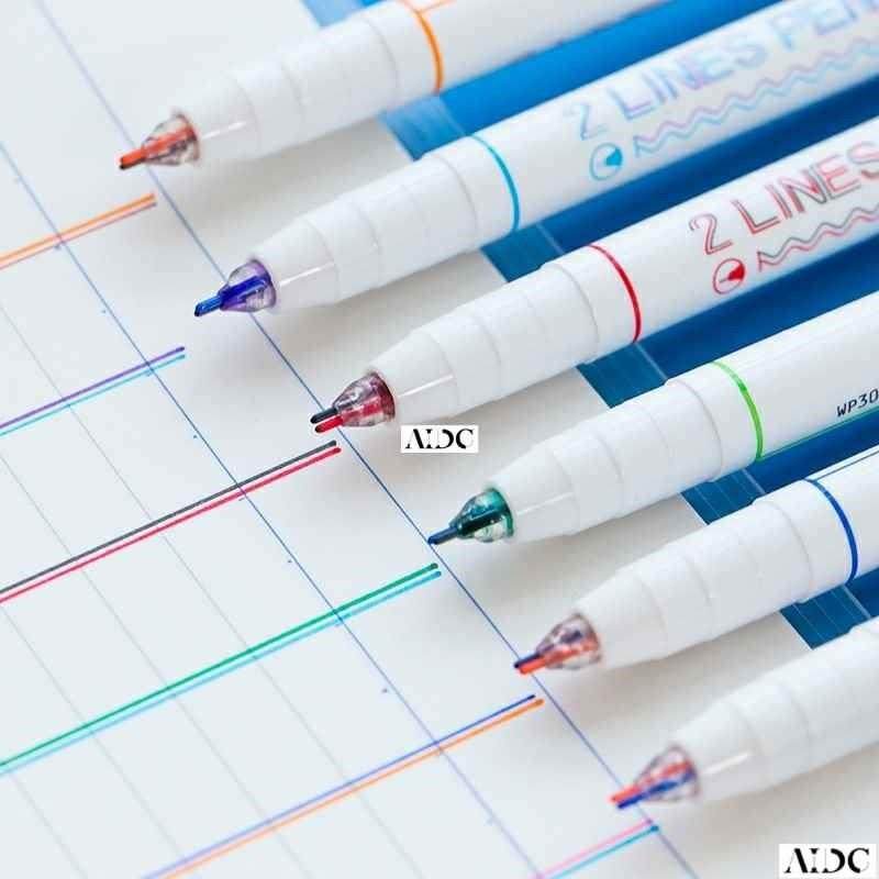 2 lines pen set Double line water ink Red Blue cor tip A