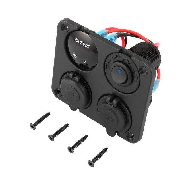 Dual USB Ports Car Charger + LED Voltmeter + 12-24V Power So